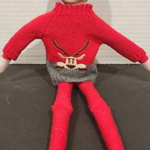 Festive Reindeer Face Holiday Red & Gray Knitted Sweater for Magic Christmas Elf - Picture 2 of 6